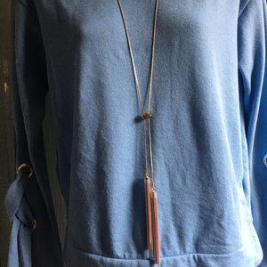 NY & Co. Long Double Tassel Goldtone Necklace NWT